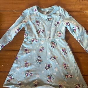 Disney Sky Blue Dress Softest Fleece, Minnie Mouse. Sledding in the snow, 6x